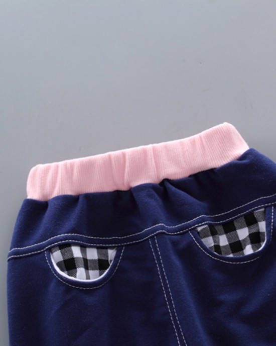 【12M-5Y】Kids Clothes Fashion Plaid spliced Sweatshirt Pants Set (SHOES NOT INCLUDE)- 3483