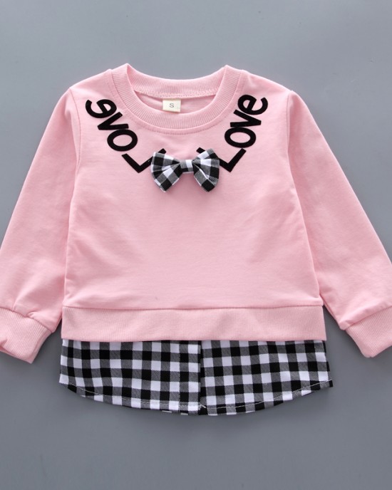 【12M-5Y】Kids Clothes Fashion Plaid spliced Sweatshirt Pants Set (SHOES NOT INCLUDE)- 3483