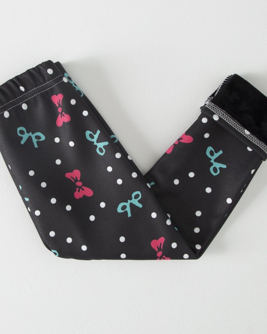 【2Y-13Y】Girls Casual Butterfly & Houndstooth & Flowers Fleece Leggings