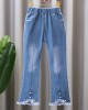 【2Y-13Y】Girl Fashion Flowers And Beads Blue Jeans