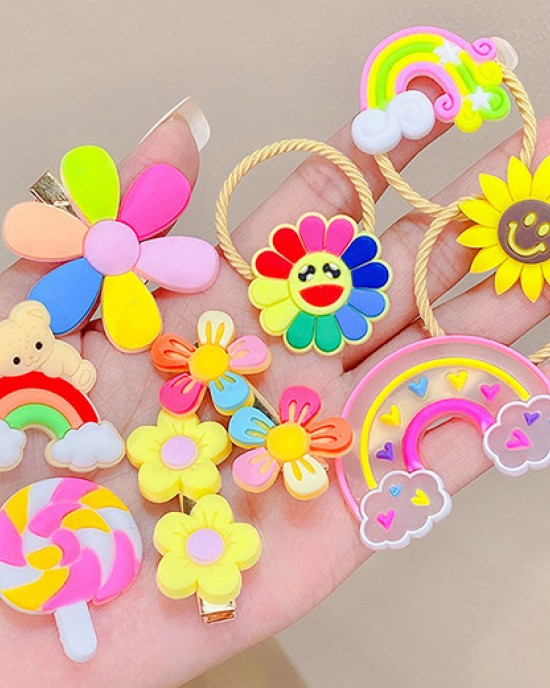 15-Piece Girls Cute Flowers And Cartoon Pattern Hair Accessories Set