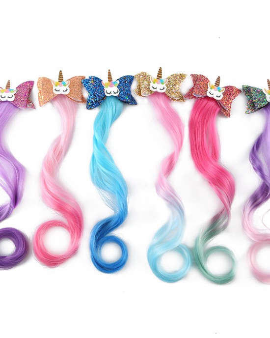 Girls Cute Unicorn Hair Clips Gradient Color Wig