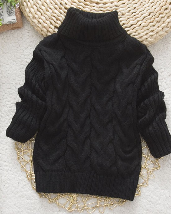 【12M-8Y】Toddler Kids Fashion Solid Color Long Sleeve Funnel Neck Sweater