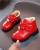 Girls Fashion Bow PU Boots Warm Fleece Shoes