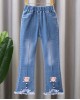 【2Y-13Y】Girl Fashion Flowers And Beads Blue Jeans