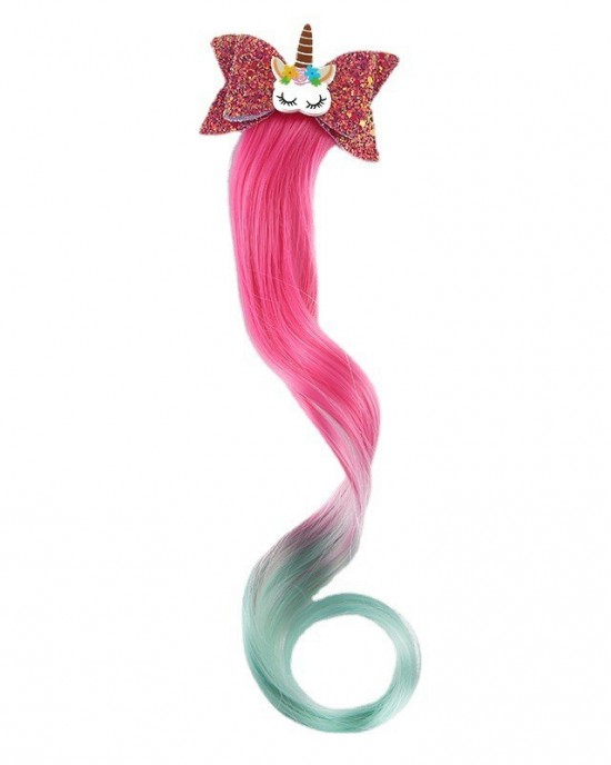 Girls Cute Unicorn Hair Clips Gradient Color Wig