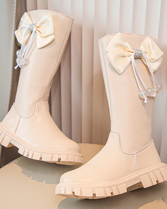 Girls Fashion Sweet Bow Decoration PU Boots