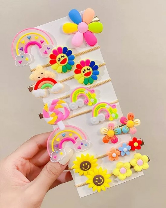 15-Piece Girls Cute Flowers And Cartoon Pattern Hair Accessories Set