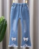 【2Y-13Y】Girl Fashion Flowers And Beads Blue Jeans