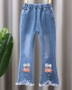 【2Y-13Y】Girl Fashion Flowers And Beads Blue Jeans