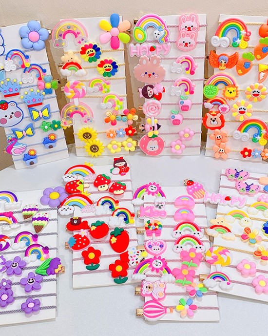 15-Piece Girls Cute Flowers And Cartoon Pattern Hair Accessories Set