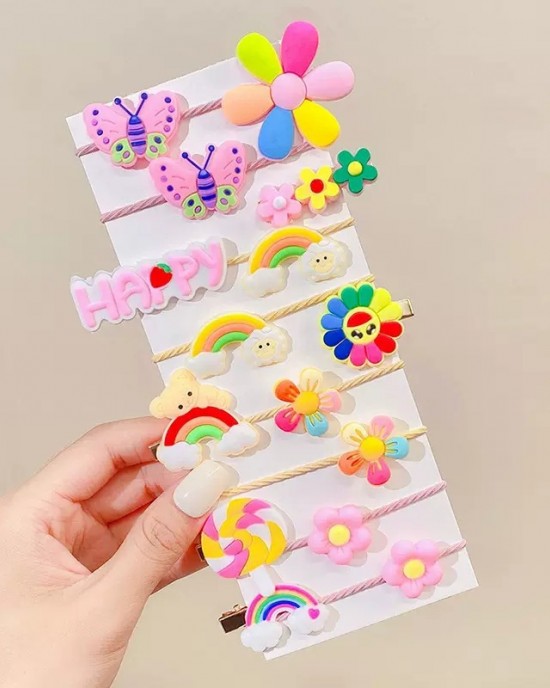 15-Piece Girls Cute Flowers And Cartoon Pattern Hair Accessories Set