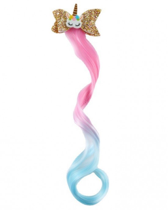 Girls Cute Unicorn Hair Clips Gradient Color Wig