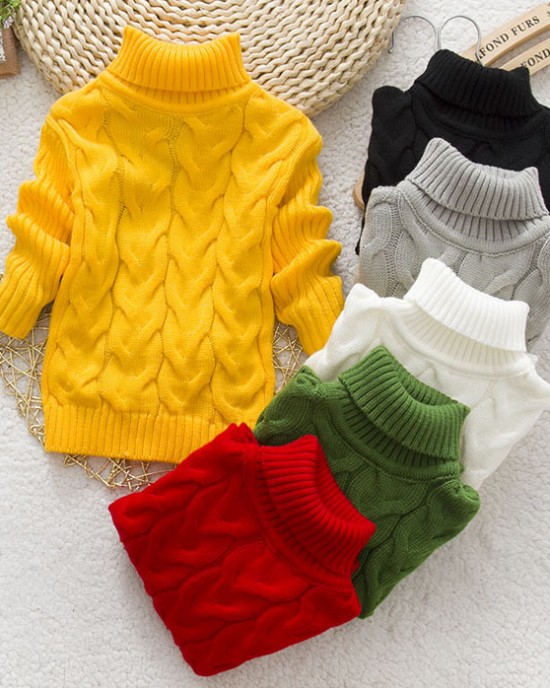 【12M-8Y】Toddler Kids Fashion Solid Color Long Sleeve Funnel Neck Sweater