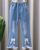 【2Y-13Y】Girl Fashion Flowers And Beads Blue Jeans