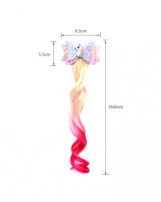 Girls Cute Unicorn Hair Clips Gradient Color Wig