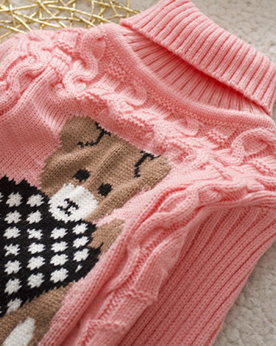 【18M-8Y】Kids Bear Pattern High Neckline Sweater - 3107