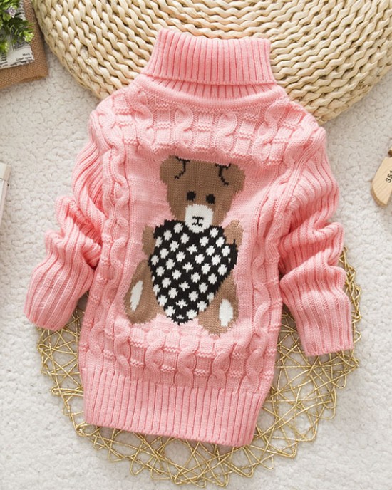 【18M-8Y】Kids Bear Pattern High Neckline Sweater - 3107