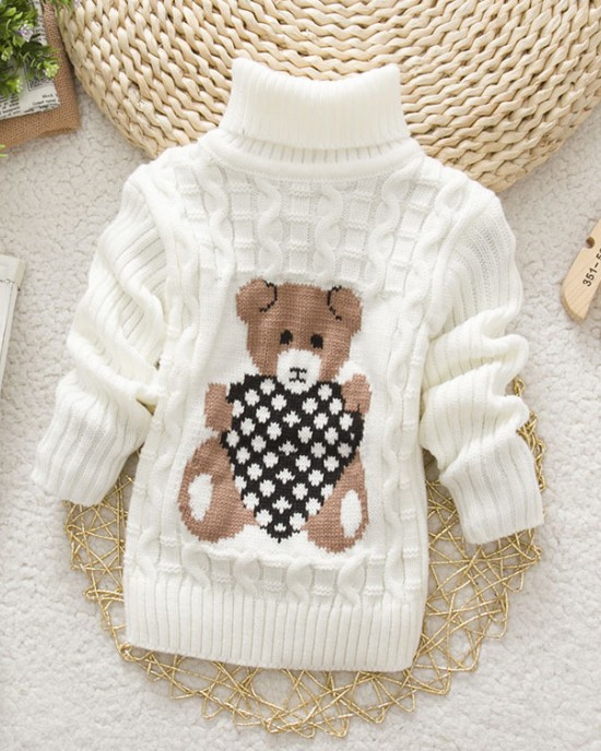 【18M-8Y】Kids Bear Pattern High Neckline Sweater - 3107