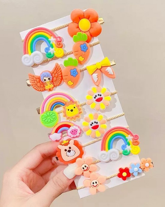 15-Piece Girls Cute Flowers And Cartoon Pattern Hair Accessories Set