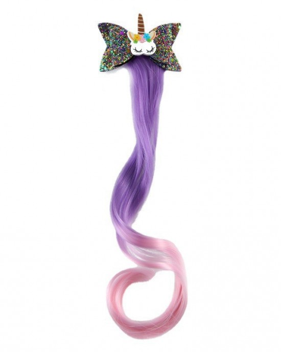 Girls Cute Unicorn Hair Clips Gradient Color Wig