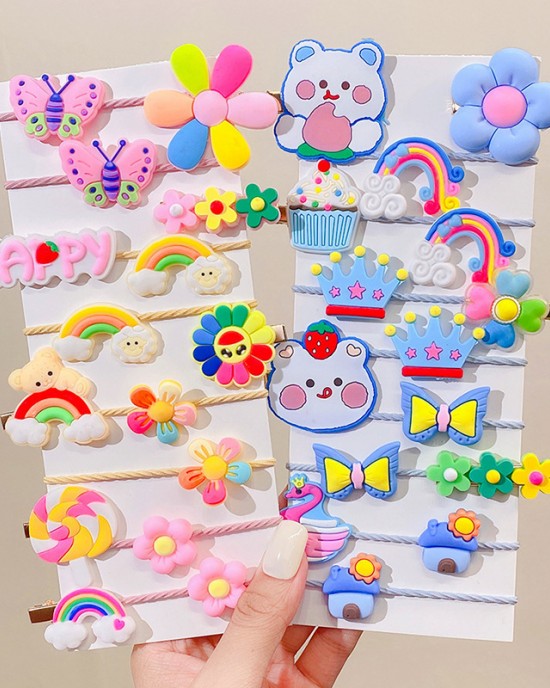 15-Piece Girls Cute Flowers And Cartoon Pattern Hair Accessories Set