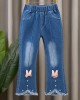 【2Y-13Y】Girl Fashion Flowers And Beads Blue Jeans