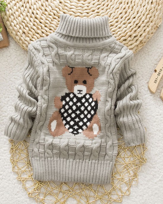 【18M-8Y】Kids Bear Pattern High Neckline Sweater - 3107