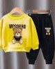 【18M-10Y】2-piece Unisex Slack Bear Print Crewneck Sweatshirt And Pants Set