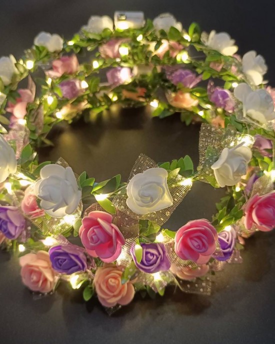 Girl Floral Colorful LED Light Up Wreath