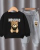 【18M-10Y】2-piece Unisex Slack Bear Print Crewneck Sweatshirt And Pants Set