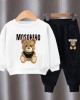 【18M-10Y】2-piece Unisex Slack Bear Print Crewneck Sweatshirt And Pants Set