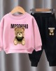 【18M-10Y】2-piece Unisex Slack Bear Print Crewneck Sweatshirt And Pants Set