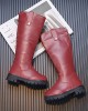 Girls Thick Solid Color PU Leather High Boots