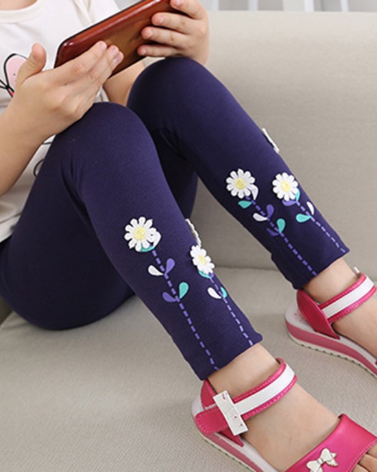 【12M-11Y】Girls Cotton Multicolor AppliquÃ©d Leggings