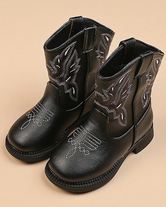 Girls Boho Embroidered PU Leather Boots