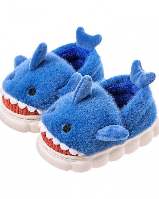 Unisex Kids Multicolor Thick Flannel Shark Slippers