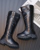 Girls Thick Solid Color PU Leather High Boots