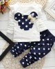 【9M-7Y】2-piece Girls Polka Dot Print Long-sleeved T-shirt And Pants Set - 34276