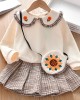 【18M-7Y】Girl 3-piece Doll Collar Sweatshirt And Plaid Pleated Skirt Set With Bag - 34157