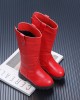 Girls Thick Solid Color PU Leather High Boots