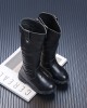 Girls Thick Solid Color PU Leather High Boots