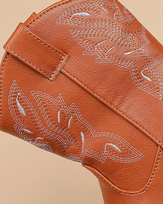 Girls Boho Embroidered PU Leather Boots