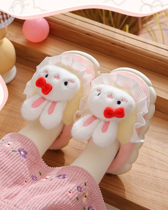 Girls Thick Fluffy Bunny Slippers