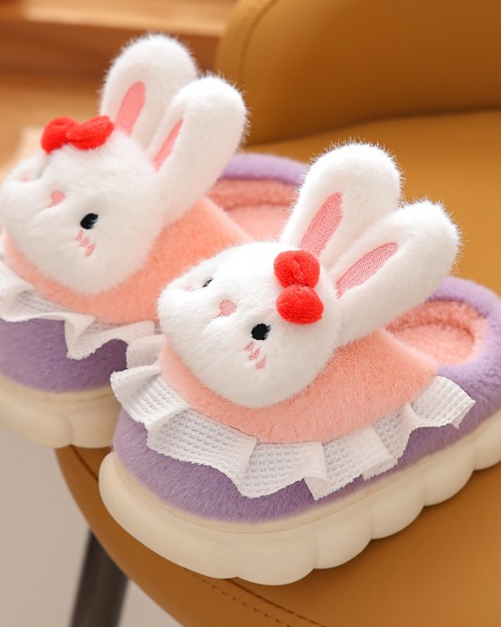 Girls Thick Fluffy Bunny Slippers