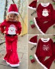 【12M-7Y】3-piece Girls Sweet Red Velvet Christmas Print Plush Top And Flare Pants Set - 34252